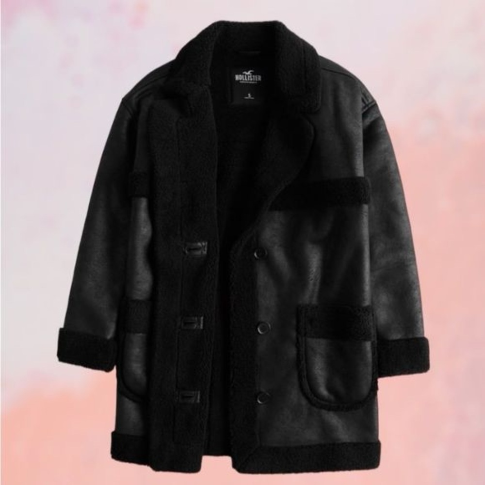Hollister Black Sherpa Pea Coat